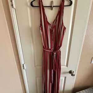 Xhilaration Red and White Striped Jumpsuit